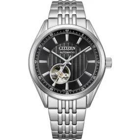 CITIZEN COLLECTION MECHANICAL AUTOMATIC OPEN HEART SILVER & BLACK MEN WATCH NH9110-90E