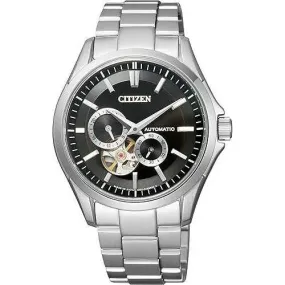 CITIZEN COLLECTION MECHANICAL SEE-THROUGH BACK SILVER & BLACK MEN WATCH NP1010-51E