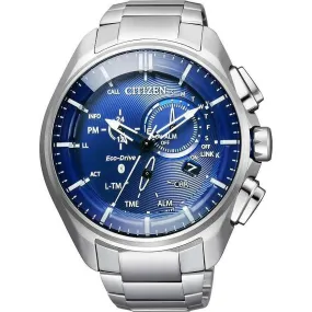 CITIZEN ECO-DRIVE BLUETOOTH SOLAR SUPER TITANIUM MODEL SILVER & BLUE MEN WATCH BZ1040-50L