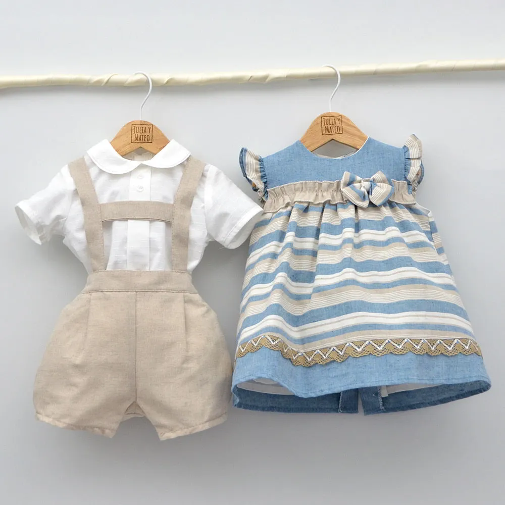 Conjunto bebé Roma con peto lino y camisa cuello bebé