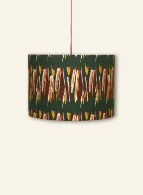 Drum Lampshade - Green Mid-Century Feather