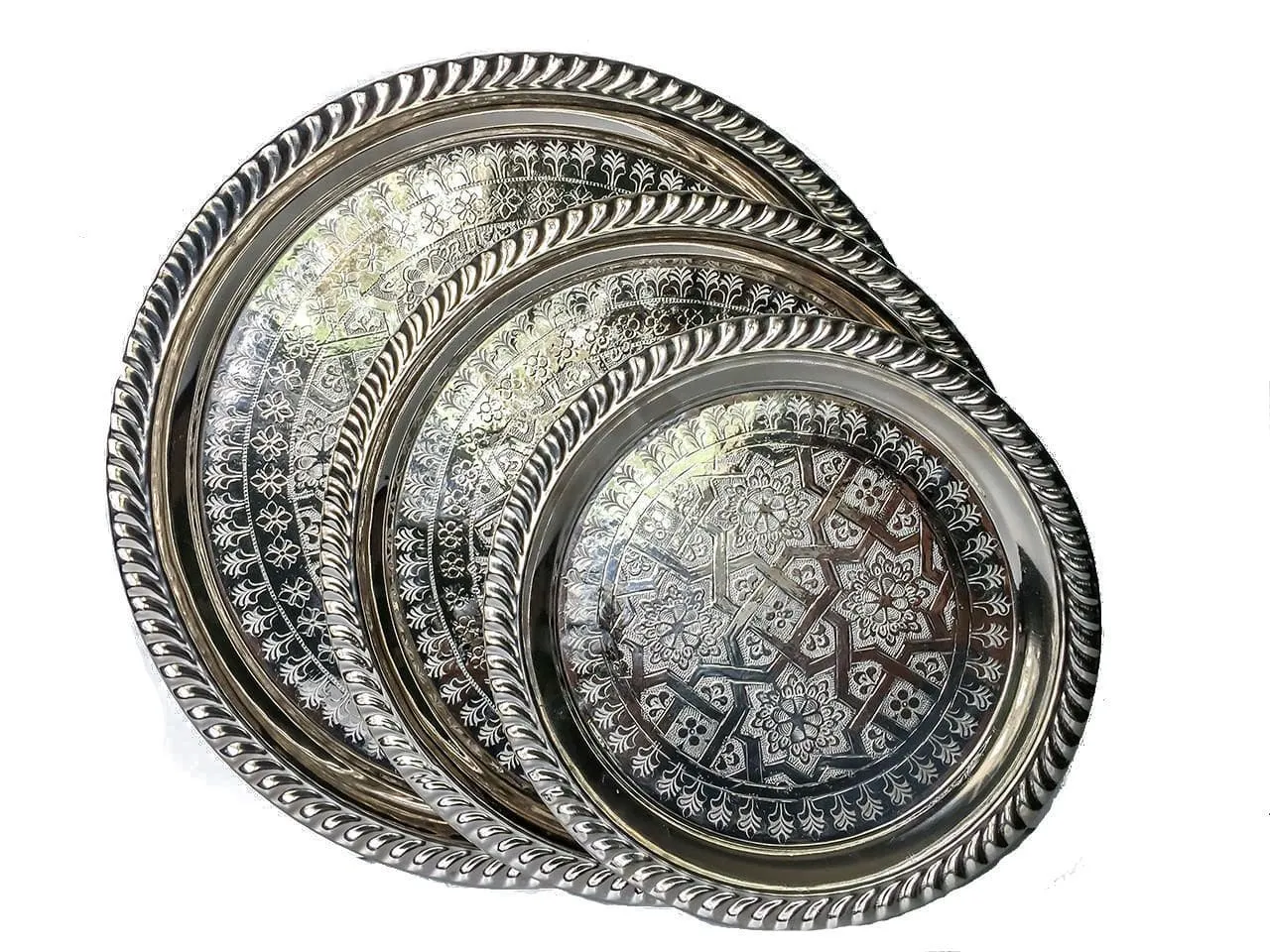 Moroccan Tea Tray - Round - Tiles - Set of 3