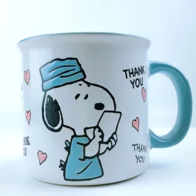 Peanuts Snoopy Scrub Wearing 'Thank You' Doctor Ceramic Mug 21 oz - Light Blue