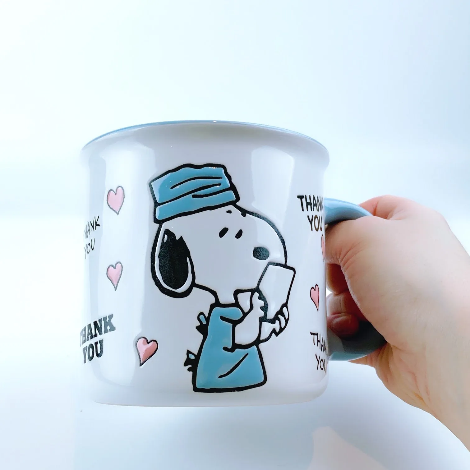 Peanuts Snoopy Scrub Wearing 'Thank You' Doctor Ceramic Mug 21 oz - Light Blue