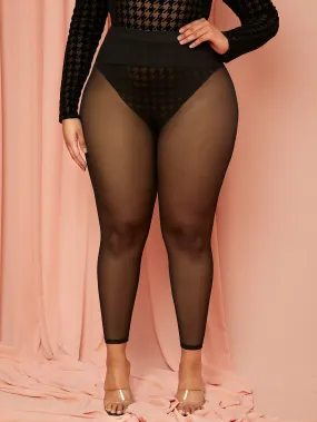 Plus Mesh Sheer Leggings Without Panty