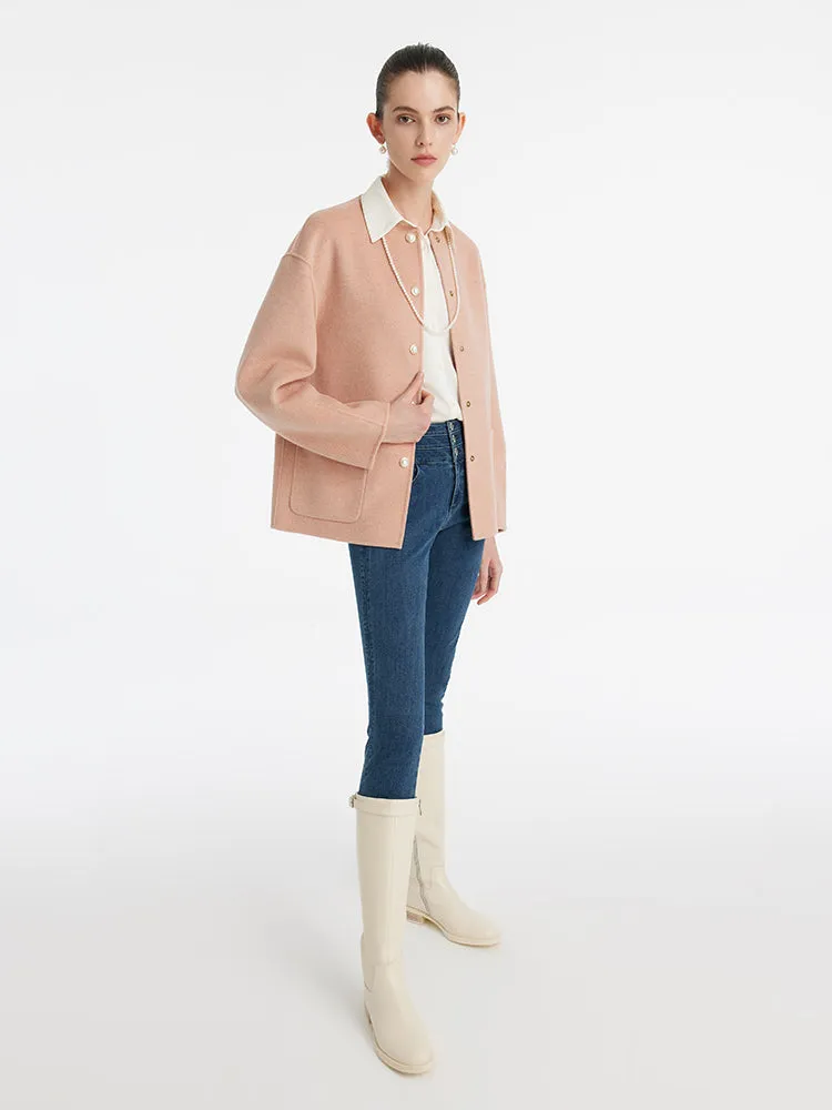 Pure Double-Faced Wool Round Neck Women Jacket