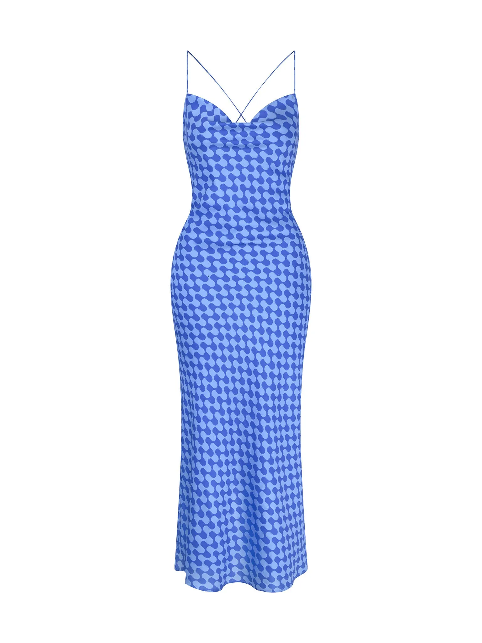 Riviera Midi Dress in Wavy Blue Print