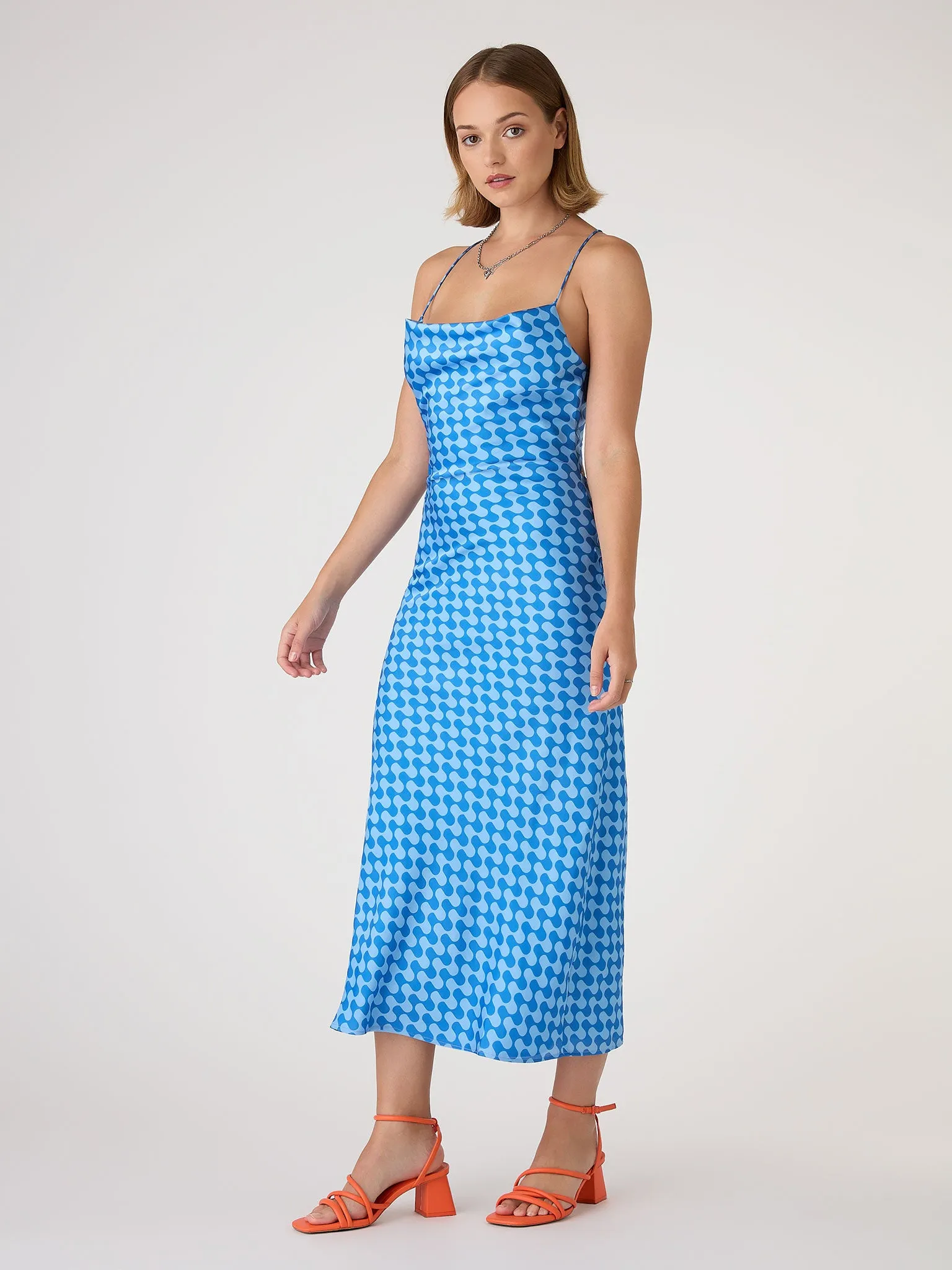 Riviera Midi Dress in Wavy Blue Print