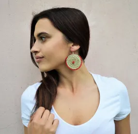 Round earrings for the beach (red beads)