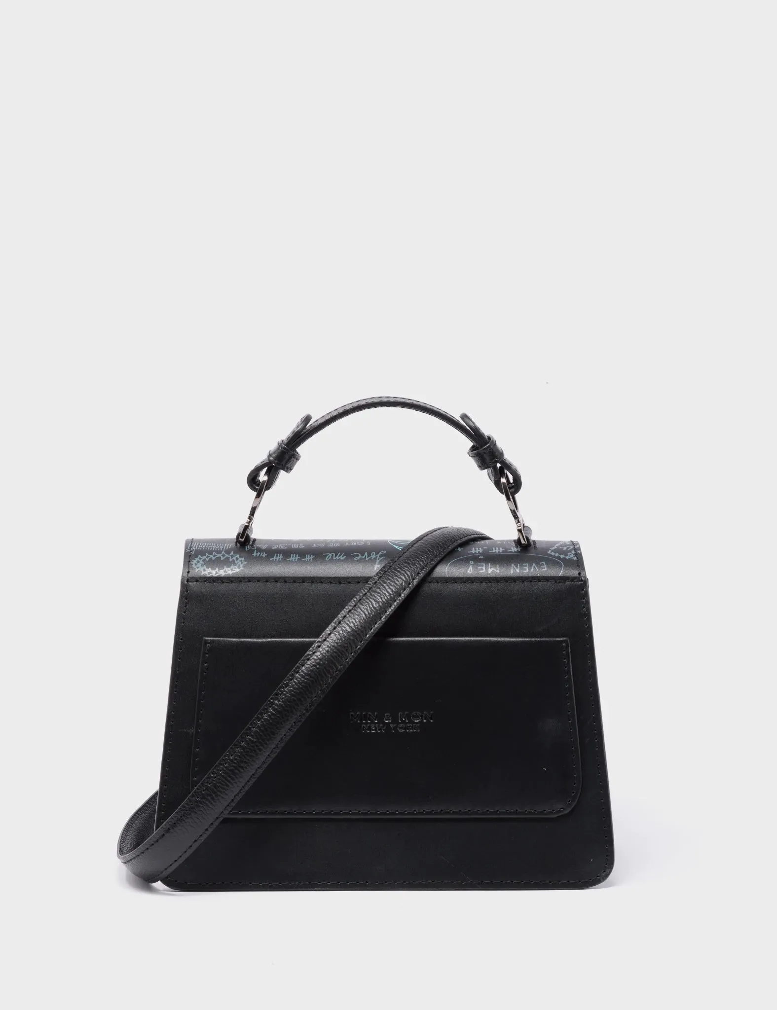 Silas Black Small Leather Crossbody Bag - Urban Doodles Design