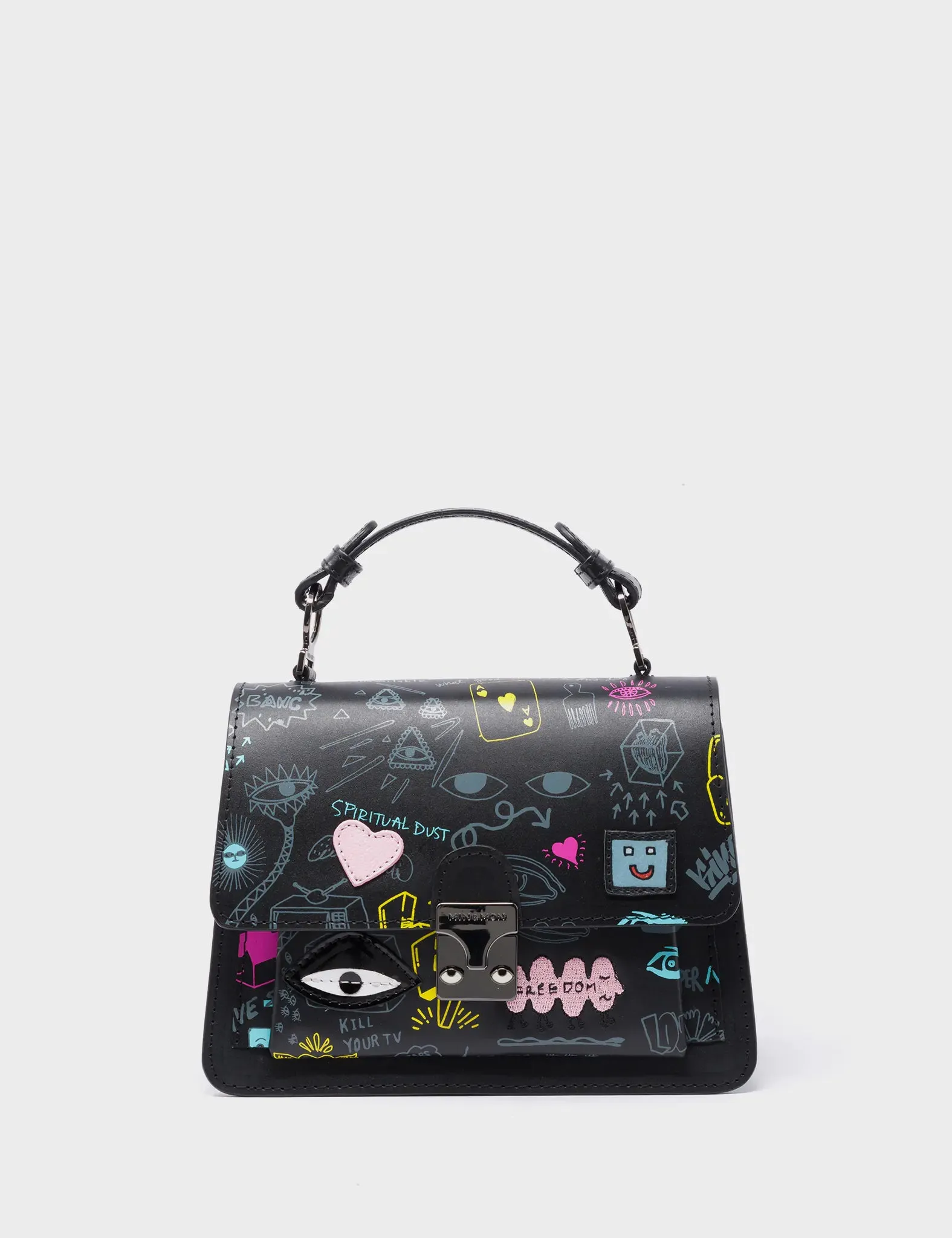 Silas Black Small Leather Crossbody Bag - Urban Doodles Design