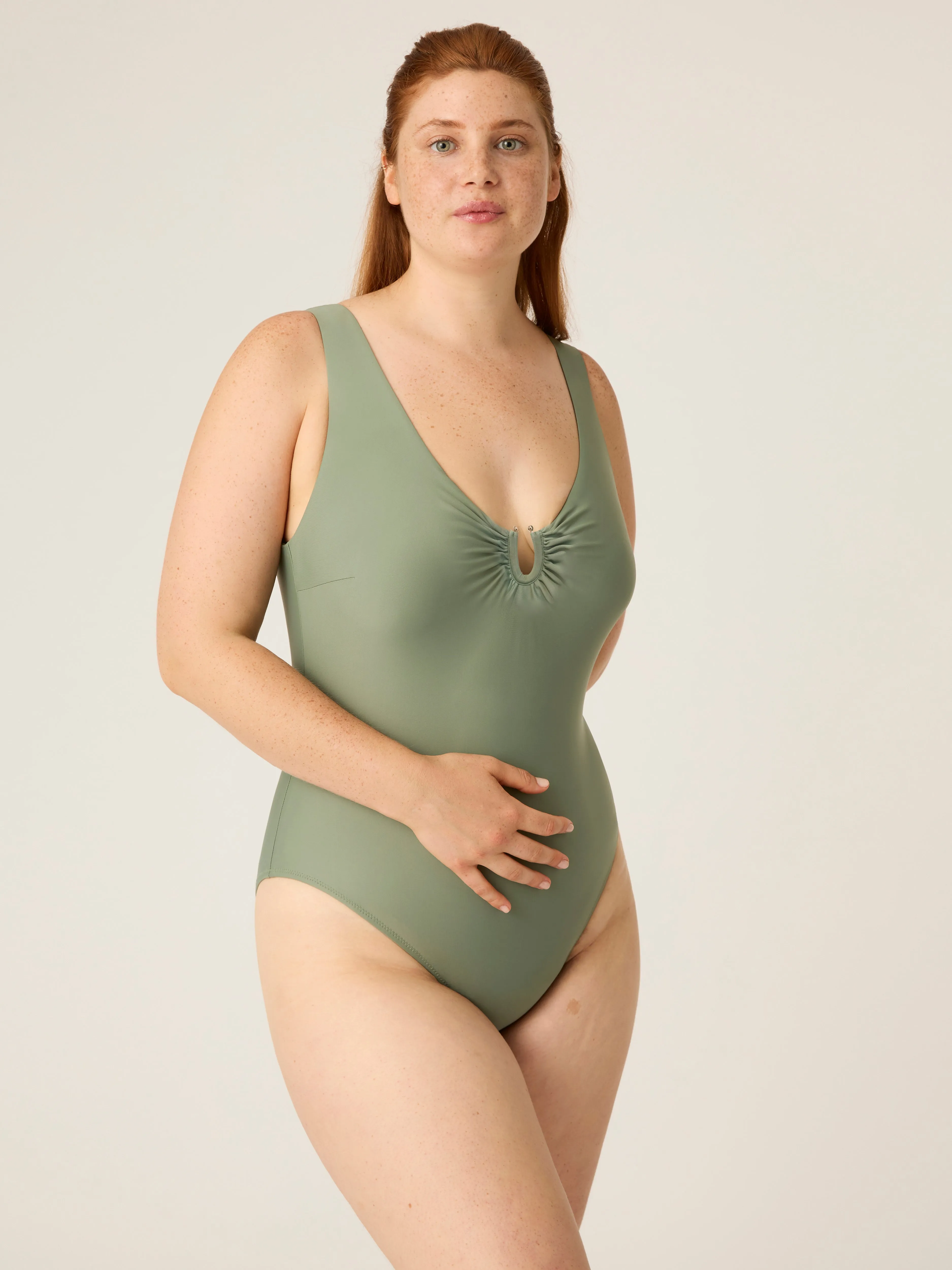 Swimwear V Neck One Piece High Absorbency Oasis Green