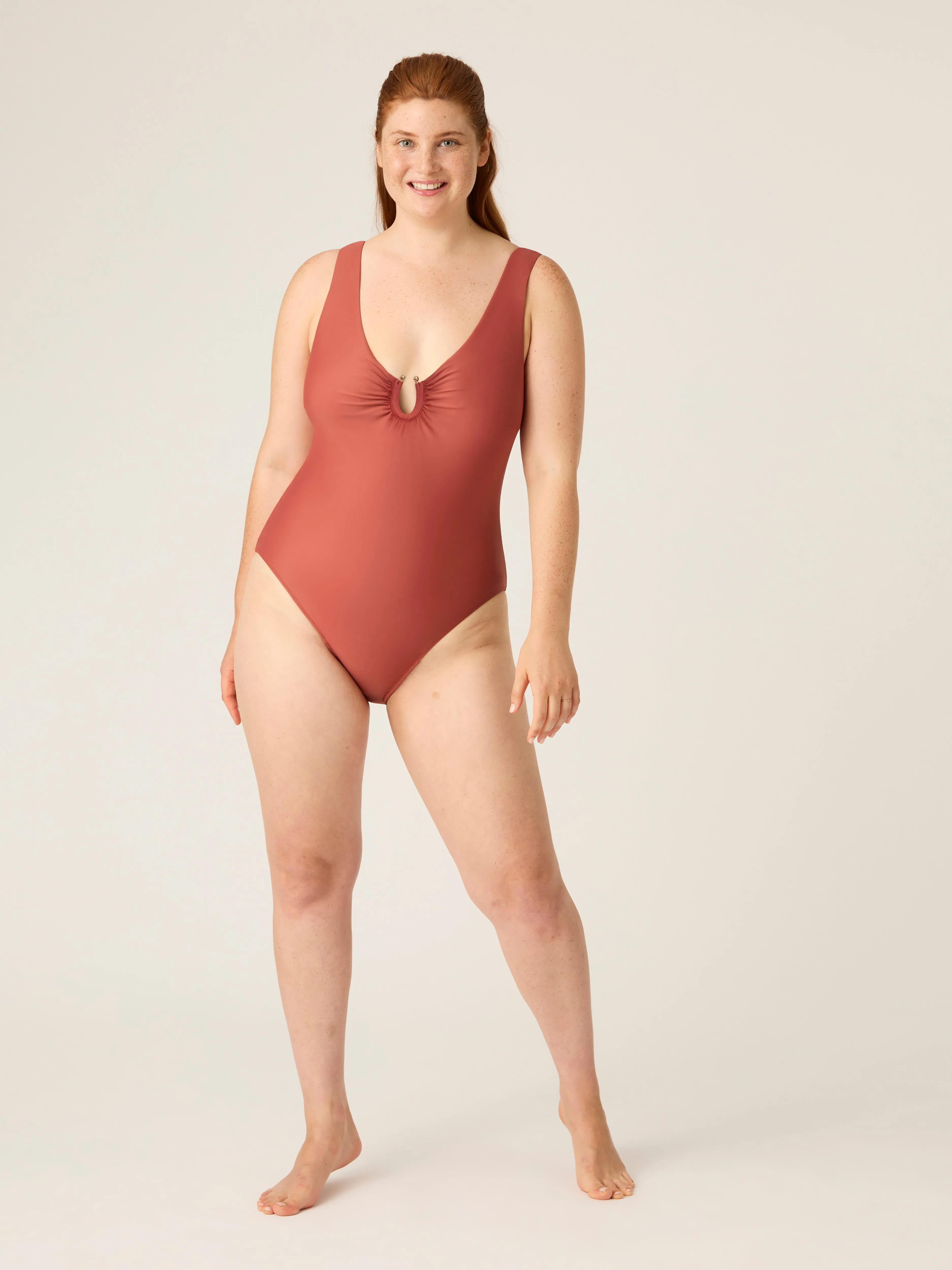 Swimwear V Neck One Piece High Absorbency Sahara Red