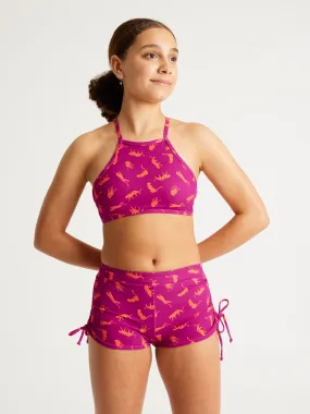 Teen Swimwear Performance Tie Back Crop Top Cheetah Chase Purple