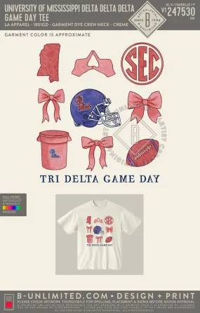 University of Mississippi Delta Delta Delta - Game Day Tee - LA Apparel - 1801GD - Garment Dye Crew Neck - Creme