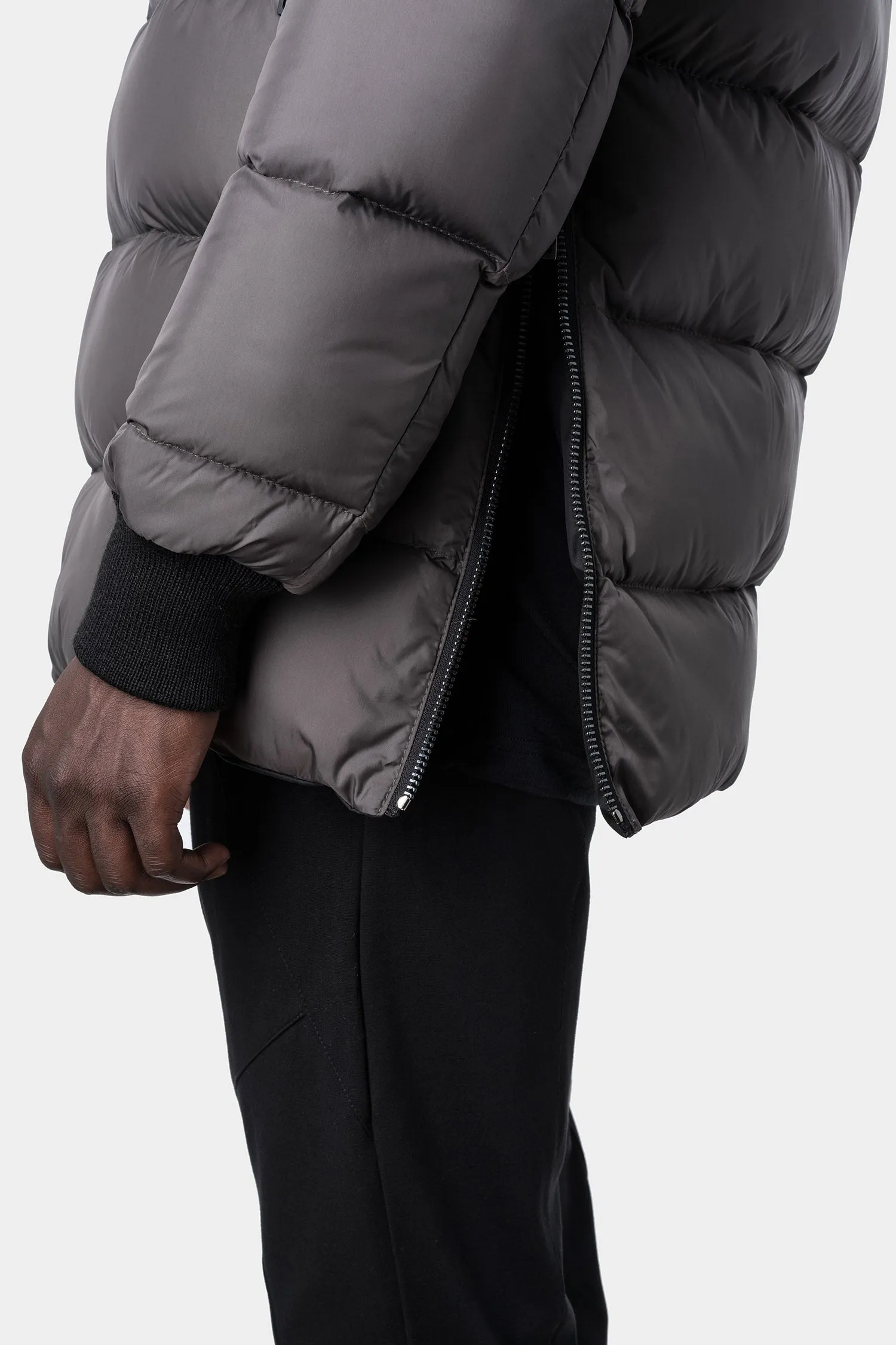 Vegan high neck puffer jacket, Mud grey