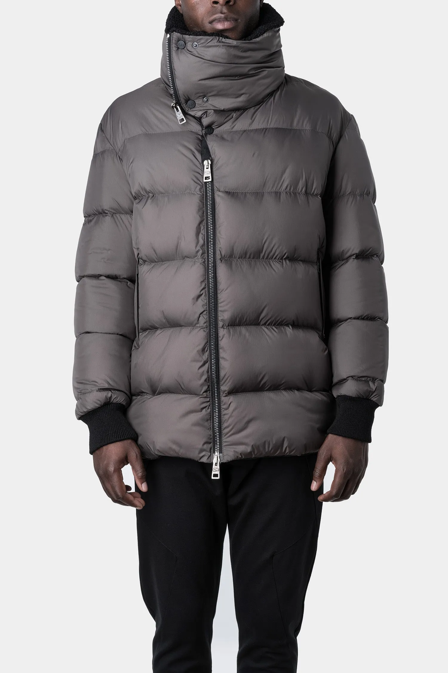 Vegan high neck puffer jacket, Mud grey